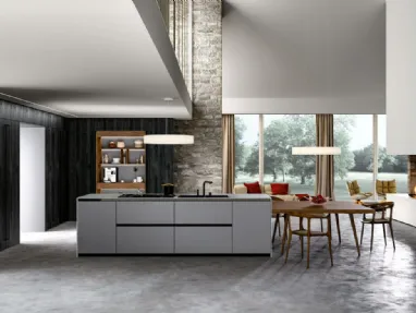 Cucina Moderna in legno impiallacciato con isola in Fenix Vivere Italia 10 di Spagnol Cucine