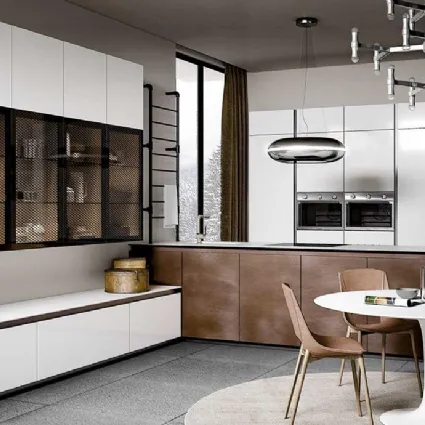 Cucina Moderna lineare in laccato opaco acciaio e bianco con top in HPL Vivere Italia 09 di Spagnol Cucine