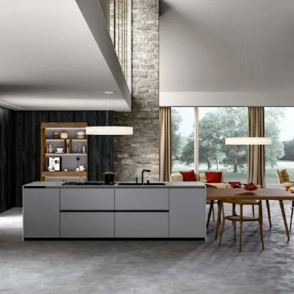 Cucina Moderna in legno impiallacciato con isola in Fenix Vivere Italia 10 di Spagnol Cucine