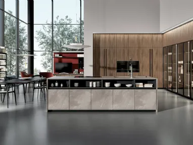 Cucina Moderna finitura noce con isola in HPL Vivere Italia 11 di Spagnol Cucine