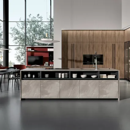 Cucina Moderna finitura noce con isola in HPL Vivere Italia 11 di Spagnol Cucine