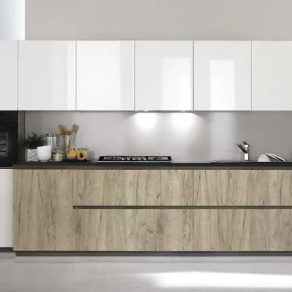 Cucina Moderna lineare in laccato lucido bianco e materico sincroporo Cortina con top in pietra fossile Vivere Italia 16 di Spagnol Cucine