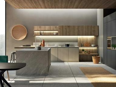 Cucina Moderna con isola Wave 01 in laccato e legno di Fratelli Mirandola