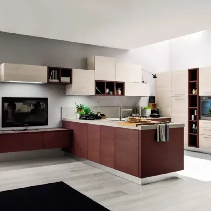 Cucina Moderna con penisola Zenzero 04 in Rovere Vinaccia di Arrex