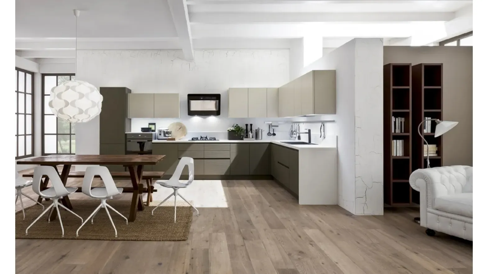 Cucina Moderna Zenzero 07 in Rovere laccato Tortora e Juta di Arrex