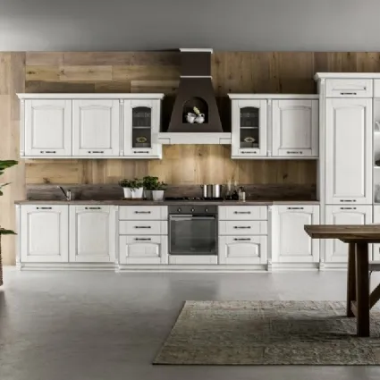 Cucina Shabby Chic lineare Magda 01 in legno di Rovere Decapè Gesso di Arrex