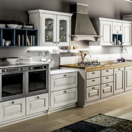 Cucina Shabby Chic lineare Magda 05 in legno di Rovere Decapé Gesso e Ecru di Arrex