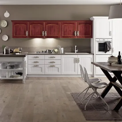 Cucina Shabby Chic Morgana in legno di Rovere Decapé Gesso e Rosso di Arrex