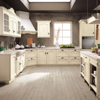 Cucina Shabby Chic angolare Morgana in laccato Bianco Antico con top in marmo di Arrex