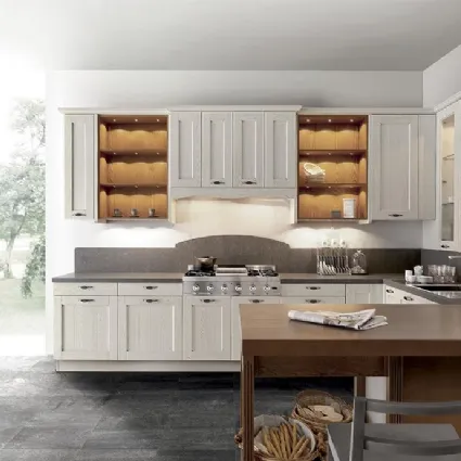 Cucina Shabby Chic angolare in décapé Canapa con pensili in vetro Riva 68 15 di Spagnol Cucine