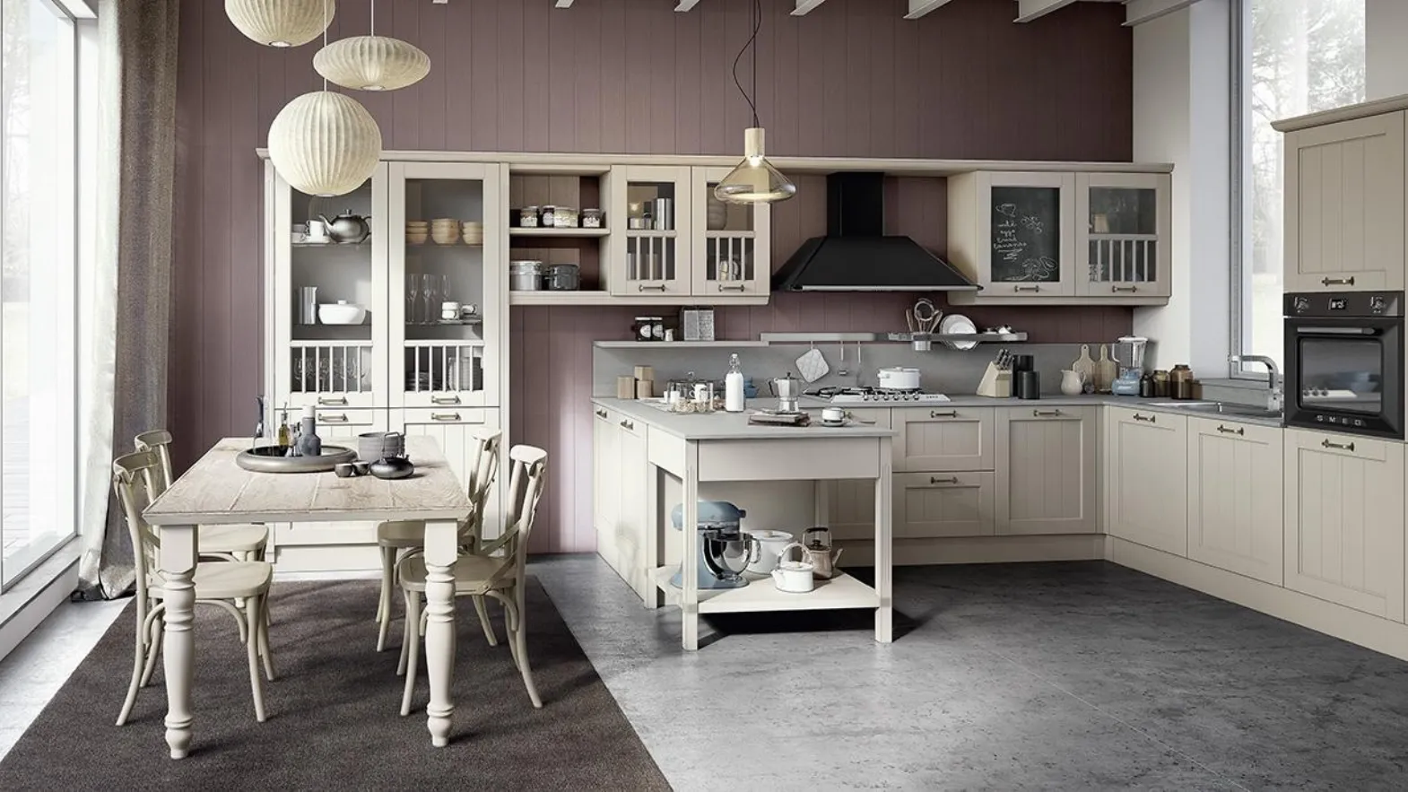 Cucina Shabby Chic angolare in laccato opaco con top in pietra composita Tabià 8 di Spagnol Cucine