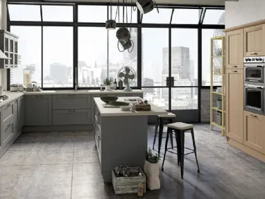 Cucina angolare Shabby Chic in laccato opaco e frassino naturale con top in laminato HPL Travertino Tabià 5 di Spagnol Cucine