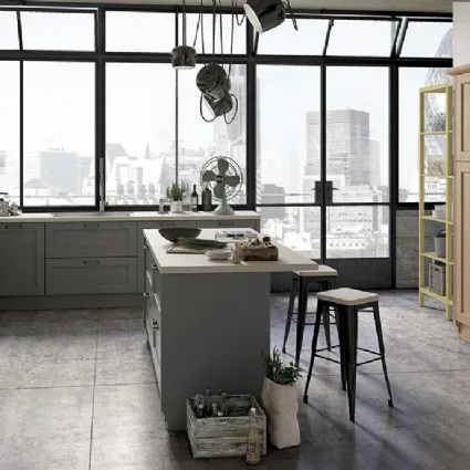 Cucina angolare Shabby Chic in laccato opaco e frassino naturale con top in laminato HPL Travertino Tabià 5 di Spagnol Cucine