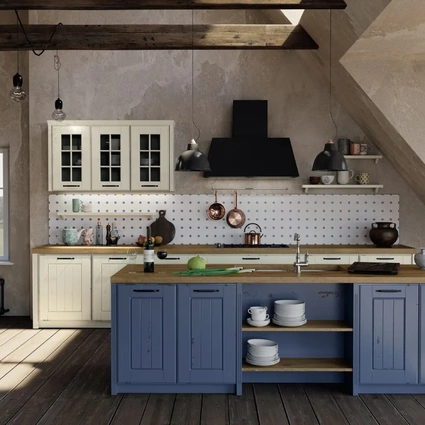 Cucina su misura con isola Fiordo 02 in legno laccato di Fratelli Mirandola