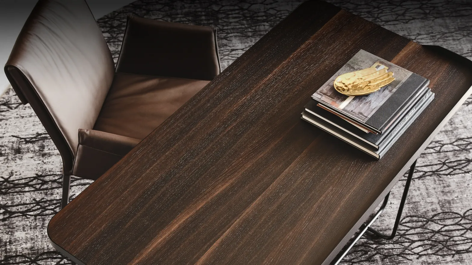 Scrivania da Ufficio in legno con struttura in acciaio Wolf Wood di Cattelan Italia